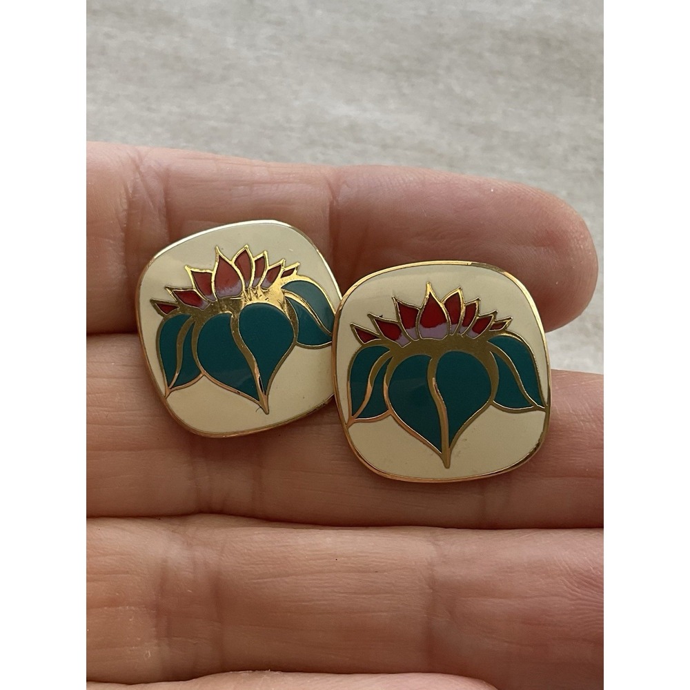 vintage Laurel Burch "Ho-Hwa" lotus flower earrings Estate Jewelry